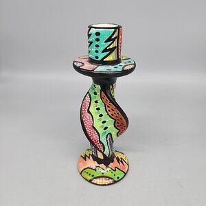 Soap Stone Candle Holder Twisted African Print Made In Kenya Colorful 7"